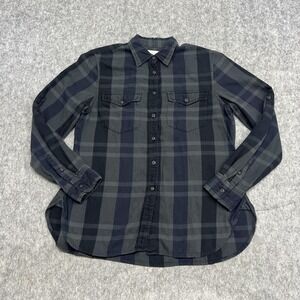 Denim & Supply Ralph Lauren Shirt Womens Small Navy Gray Plaid Long Sleeve Soft